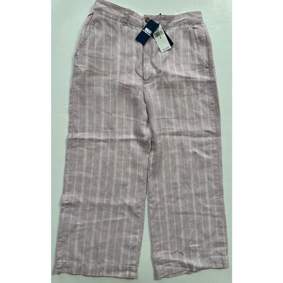 Polo Ralph Lauren Striped Cropped-Leg linen Trousers Light Pink Women's Size 8 - Picture 9 of 13